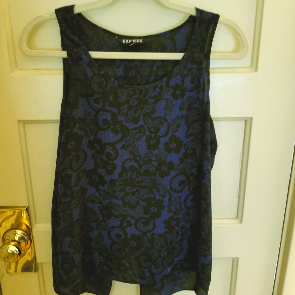 Navy blouse with black floral by Express